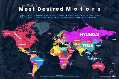 Bản đồ phân bố mức độ tìm kiếm của các hãng xe trên thế giới