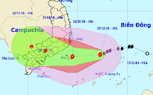 Hướng đi của bão Usagi theo dự báo của Trung tâm khí tượng thủy văn Trung ương