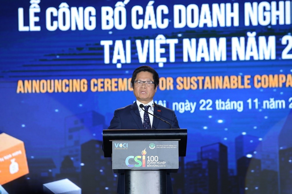 TS. Vũ Tiến Lộc, Chủ tịch VCCI, Chủ tịch VBCSD phát biểu tại lễ công bố