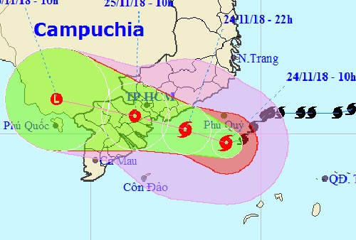 Hướng đi của bão Usagi theo dự báo báo của Trung tâm khí tượng thủy văn Trung ương