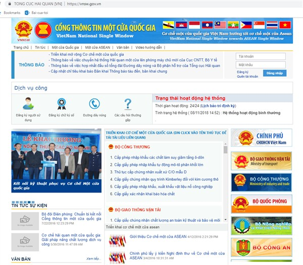 Giao diện Cổng thông tin Một cửa quốc gia