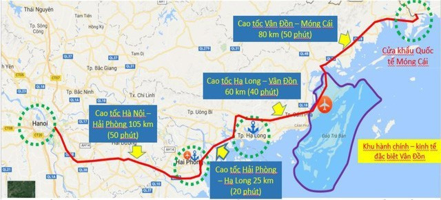 Cao tốc triển khai trên diện tích 456,2ha thuộc địa bàn các huyện Vân Đồn, Tiên Yên, Đầm Hà, Hải Hà, TP. Móng Cái