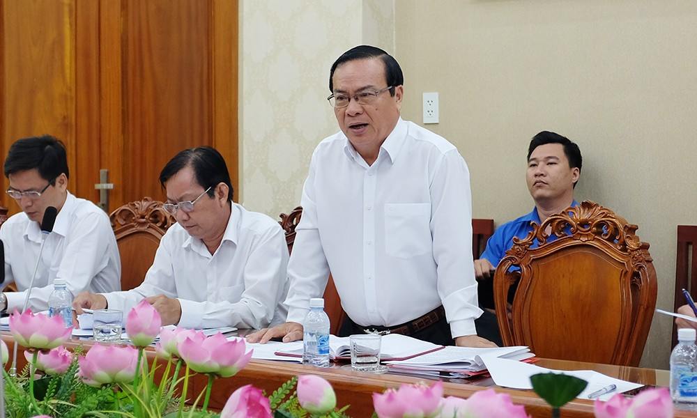 Ông Phạm Anh Tuấn, Phó Chủ tịch UBND tỉnh Tiền Giang phát biểu tại buổi làm việc chiều ngày 1/4/2019 (Ảnh: Quang Anh)