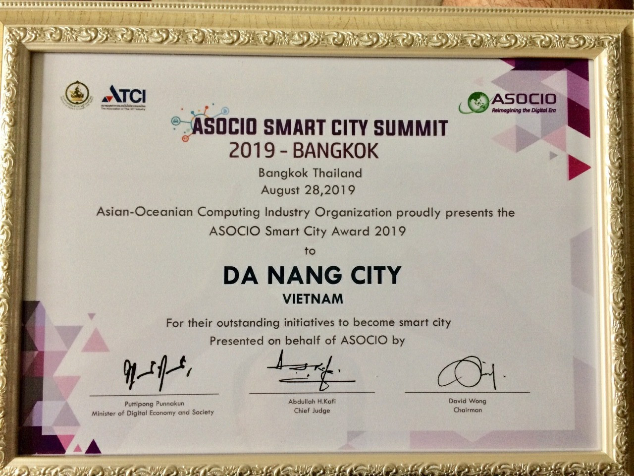 Giải thưởng Thành phố thông minh ASOCIO 2019 được trao cho TP. Đà Nẵng