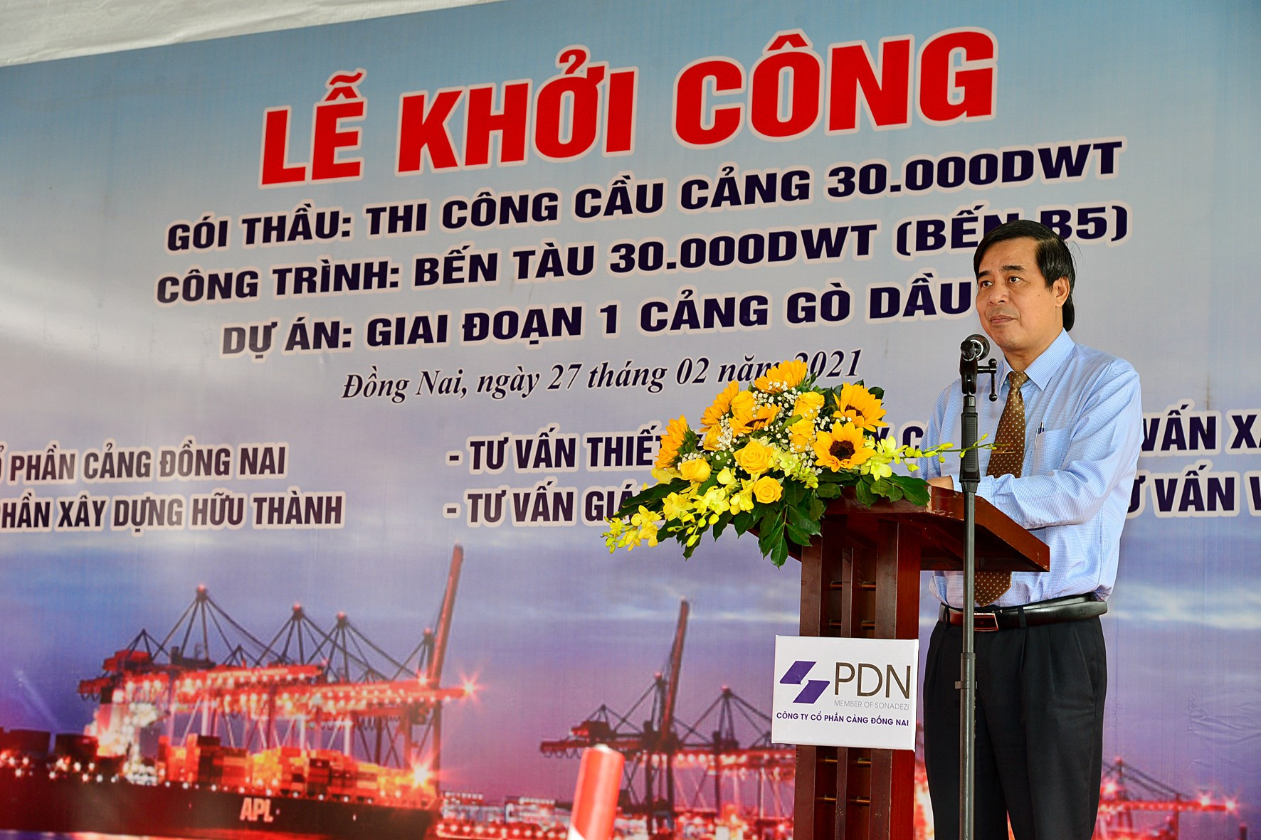 Ông Trần Thanh Hải, Chủ tịch HĐQT Cảng Đồng Nai phát biểu tại lễ khởi công (ảnh: Phó Bá Cường)