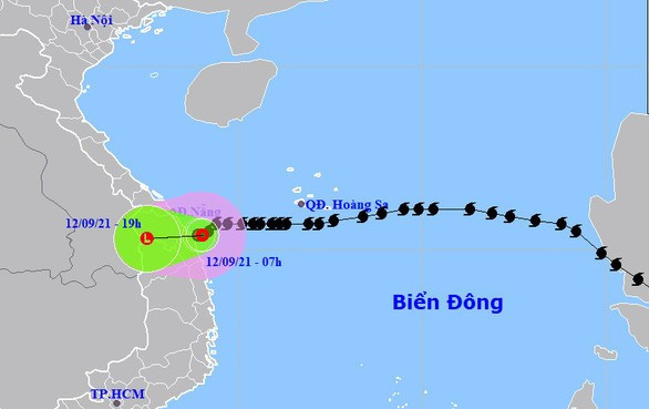 Sơ đồ áp thấp nhiệt đới lúc 7h sáng 12-9 - Ảnh: Trung tâm Dự báo khí tượng thủy văn quốc gia