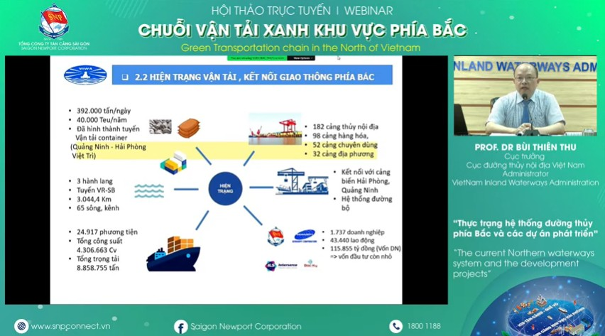 Giáo sư Bùi Thiên Thu, Cục trưởng Cục Đường thủy nội địa Việt Nam phát biểu tại hội thảo