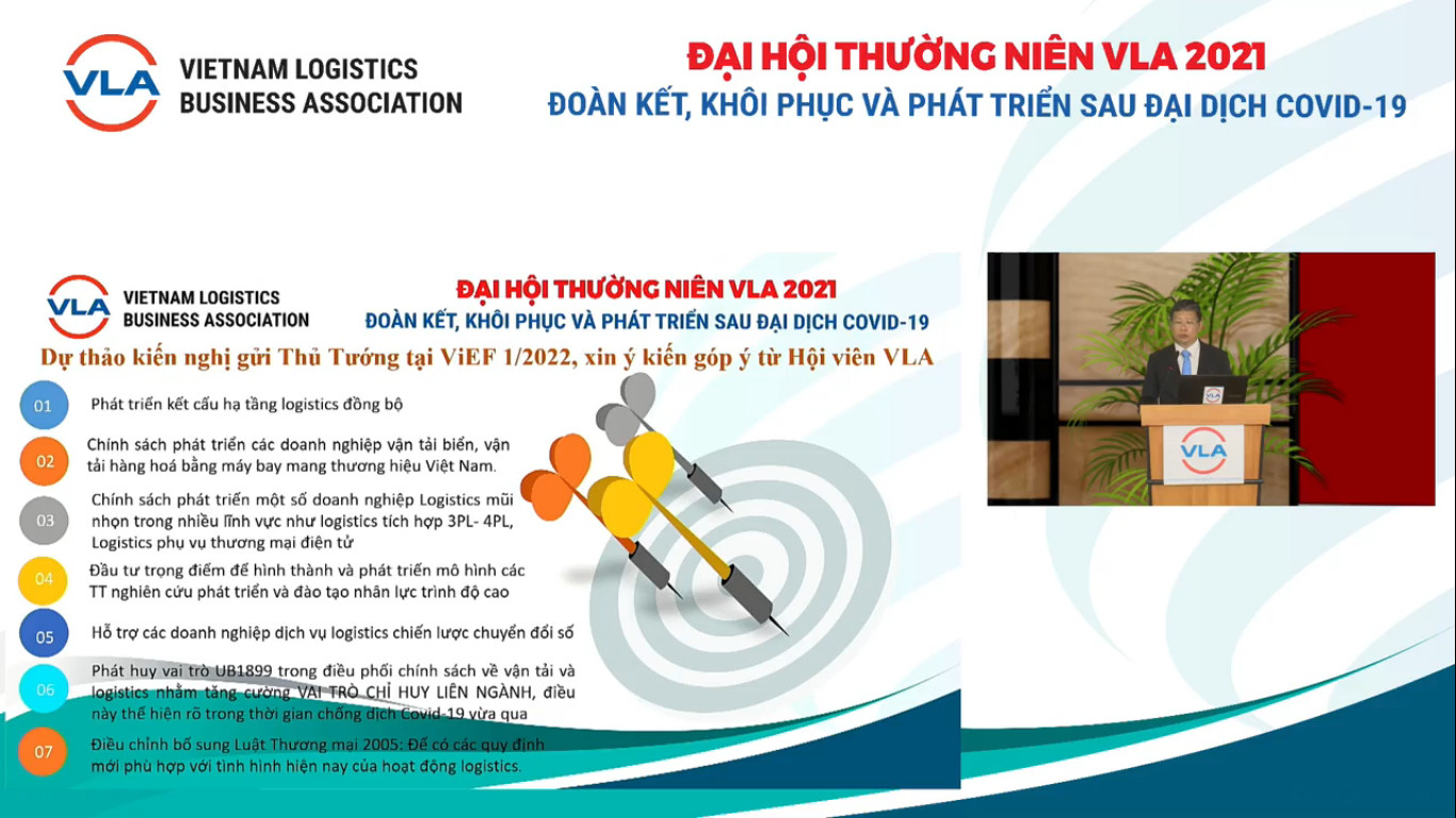 Ông Nguyễn Duy Minh, Tổng Thư ký Hiệp hội VLA báo cáo tổng kết hoạt động năm 2021 và đề ra phương hướng hoạt động năm 2022