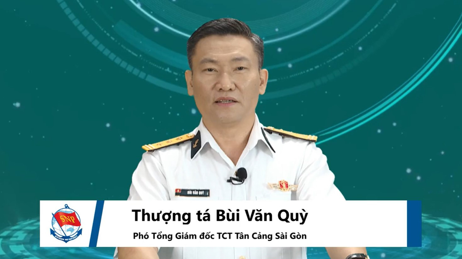 Thượng tá Bùi Văn Quỳ - Phó Tổng Giám đốc TCT Tân Cảng Sài Gòn phát biểu khai mạc sự kiện