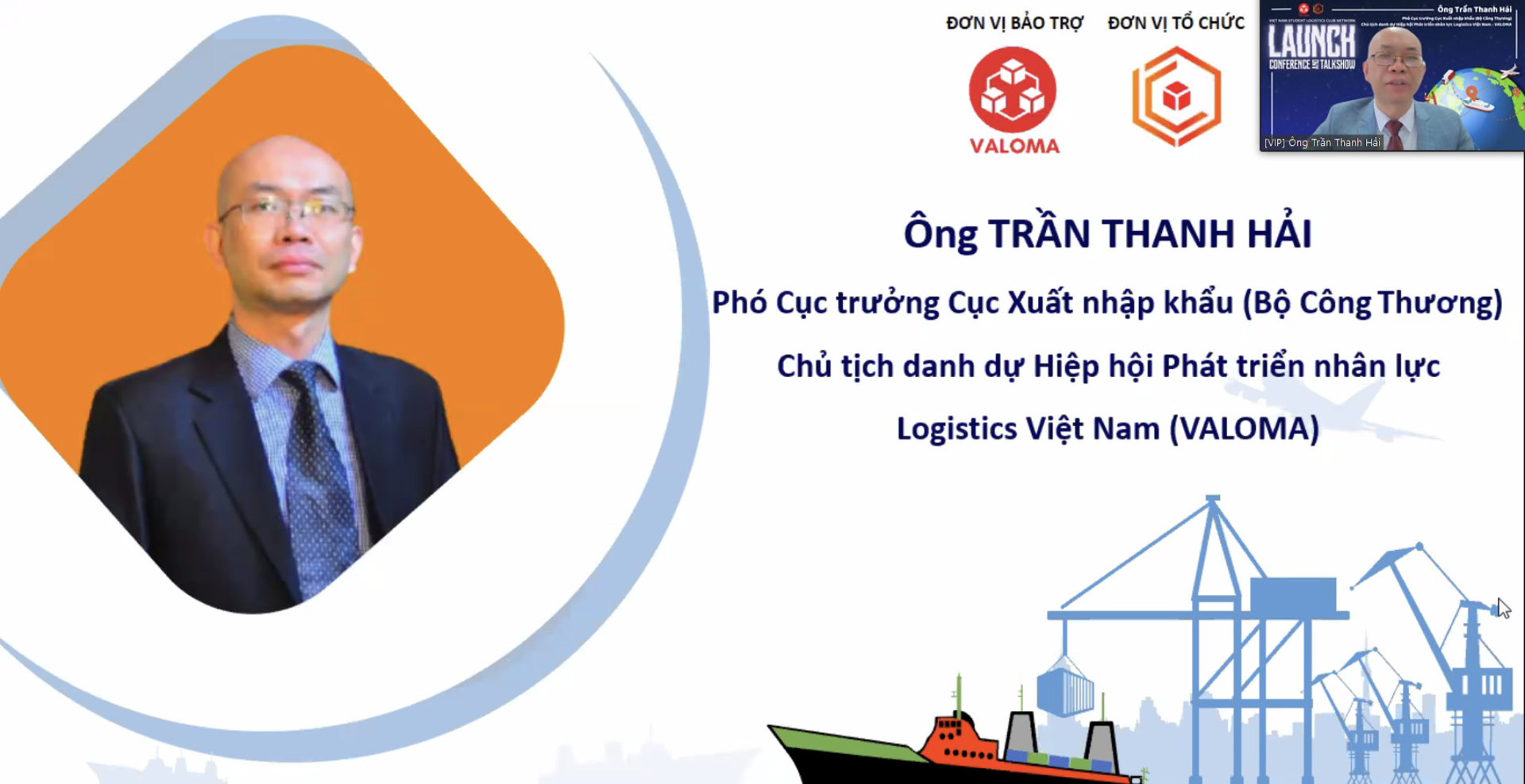 Ông Trần Thanh Hải -  Phó Cục trưởng Cục Xuất nhập khẩu - Bộ Công Thương, Chủ tịch danh dự của Hiệp hội Phát triển nhân lực Logistics Việt Nam phát biểu khai mạc