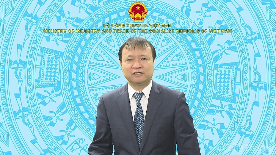 Thứ trưởng Đỗ Thắng Hải phát biểu tại hội nghị qua hình thức trực tuyến từ đầu cầu Hà Nội