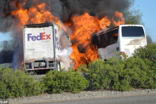 Ten killed as FedEx truck collides with bus in California